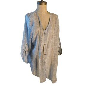 Focus Size XL Semi Sheer Woven Button Front Button Tab Sleeve Boutique Top NWT